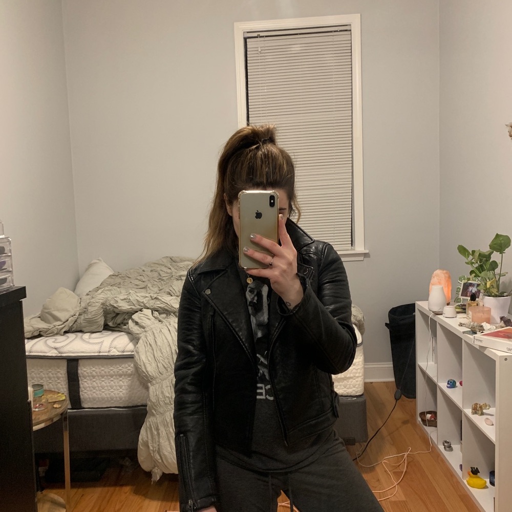 black leather topshop jacket
